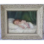 Unsigned, child sleeping, oil on canvas, 22 x 17cm, framed