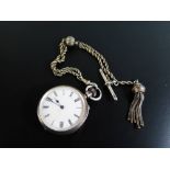 Baume Longines Silver Cased Pocket Watch, London 1884 with Albert and T-bar, running