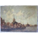 Harbour Scene, oil on canvas, indistinct signature, Dutch School, 70 x 50 cm