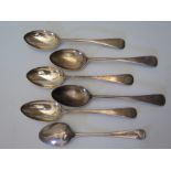 Two Georgian Silver Serving Spoons and four later, 899g