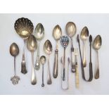 A Selection of Georgian and Later Silver Flatware including Russian enamelled spoon