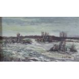 Le Mattre, Snowy Scene, oil on canvas, 40 x 24 cm, framed