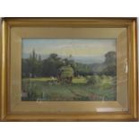 F.E. Crone, R.B.A., Loading the Hay Cart, oil on canvas, gilt glazed frame, 44 x 28 cm A/F