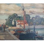 Jules-Louis MORETEAU (1886-1956), Barge scene, oil on panel, 27 x 22 cm