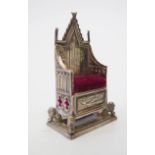 An Edward VII Silver Pin Cushion in the form of a throne, Birmingham 1901, Levi & Salaman, 5cm