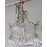 A Three Light Chandelier with slice cut glass lustres, c. 55 cm drop