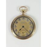 A 14ct Gold Open Dial Keyless Pocket Watch Chronometer by Movado, running