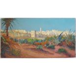L. Cros, North African Town Landscape Scene, oil on ply, 41 x 22 cm