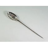 An Eighteenth Century Mote Spoon, indistinct marks, but initialled SP, 15.5cm