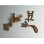 Two Wooden Carved Erotic Articulated Couples and metal example