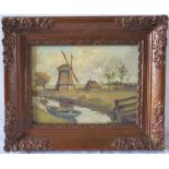 J. Bennere, Windmill, oil on canvas, 23 x 17 cm, in gilt gesso frame