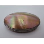 NINETEENTH CENTURY WHITE METAL AND MOTHER OF PEARL SNUFF BOX