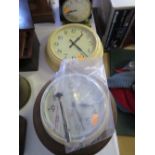 FOUR SMITHS BAKELITE AND PLASTIC WALL CLOCKS