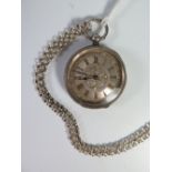 A Ladies Silver Cased Fob watch on chain