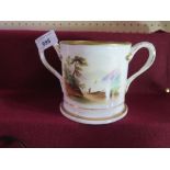 VICTORIAN LOVING CUP DECORATED WITH LANDSCAPE SCENE AND INSCRIPTION