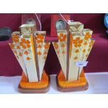 PAIR OF MYOTT ART DECO FLORAL DECORATED VASES