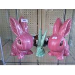 PAIR OF LARGE SYLVAC PINK RABBITS ETC