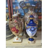 LARGE METAL MOUNTED PORCELAIN VASE, PAIR OF AYSLEY STYLE VASES AND ONE OTHER