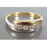 An 18ct Yellow and White Gold Five Stone Diamond Ring, .27ct, size P.5, 3.5g