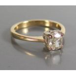 A Diamond Solitaire Engagement Ring in 18ct yellow gold setting, with HRD certificate _ cushion