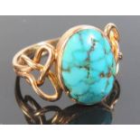 A Rose Gold Turquoise Ring, size F.5