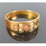 A Victorian 18ct Gold Pearl and Coral Ring, one stone missing, size Q