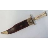 A Broomhead and Thomas Bowie Style Hunting Knife, the steel blade 25.6cm long and 39cm overall, with