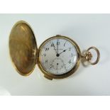 An 18ct Gold Full Hunter Chronograph Pocket Watch, hour repeating keyless movement, running