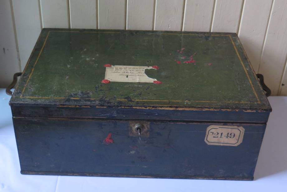 A Large Tin Deed Box with key, the twin brass handles stamped S. Mordan & Co., 48(w) x 33(d) x 18(