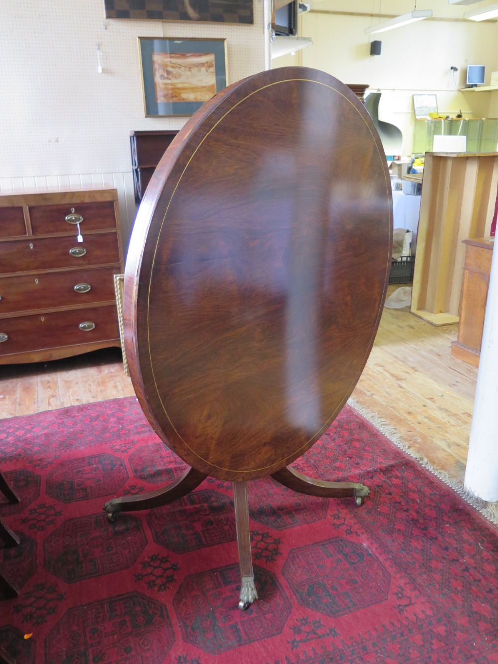 A Nineteenth Century Rosewood and Brass Inlaid Circular Pedestal Dining Table on Quadruped Base, - Image 2 of 2