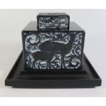 R. Lalique _ A Biches Encrier or Inkwell decorated with grazing deer amongst foliage, 15cm square