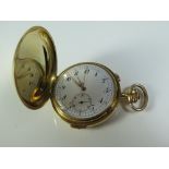 An 18ct Gold Full Hunter Chronograph Pocket Watch, quarter repeating keyless movement, running