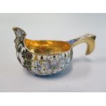 A Small Russian Silver Gilt and Champlevé Enamel Kovsh, base stamped 84, 66g