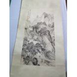 A Hand Painted Chinese Scroll of mountain scene, image 65 x 31cm