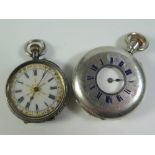 Two Lady's Silver Cased Fob Watches