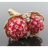 An Unmarked Yellow Gold Ruby and Diamond Dress Ring, 12g, size L