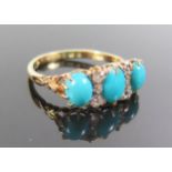 A Yellow Gold Turquoise and Diamond Ring, marks rubbed, size R