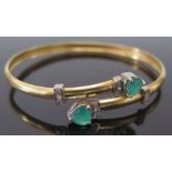 An 18ct Yellow Gold, Green Agate and Cubic Zircona Bangle, 10g inc.