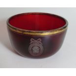 A Georgian Ruby Glass Finger Bowl with gilt rim and engraved Fax Mentis Honestae Gloria (Glory is
