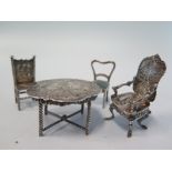 A Selection of Dutch Silver Doll's House Furniture