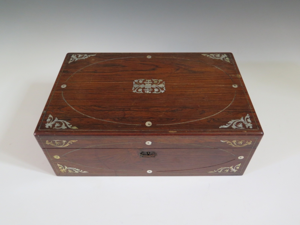 A Victorian Rosewood and Mother of Pearl Inlaid Writing Slope