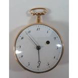 A Nineteenth Century 18ct Gold Cased Open Dial Quarter Repeating Pocket Watch with verge fusee