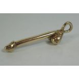 A Silver Gilt Penis Pendant, London 1999, maker MA, 45g, 8.5cm