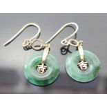 A Pair of Chinese Jadeite and Gold Earrings