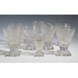 A Set of Six Edward VIII Commemorative Cut Crystal Wine Glasses (12cm) with square feet, one smaller