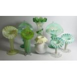 A Collection of Victorian Vaseline Glass Vases including pair of Jack in The Pulpit