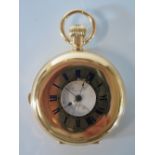 An 18ct Gold Half Hunter Chronograph Keyless Pocket Watch with Swiss movement, Sheffield 1904 import