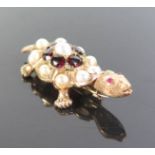 A 9ct Gold Ruby, Pearl and Garnet Turtle Brooch, 65mm, 9.8g
