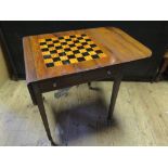 GOOD MODERN LAP TABLE FITTED WITH SLIDING REVERSIBLE TOP WITH INLAID CHESS BOARD AND WELL WITH