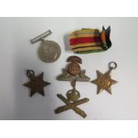 WWII MEDALS AND CAP BADGE